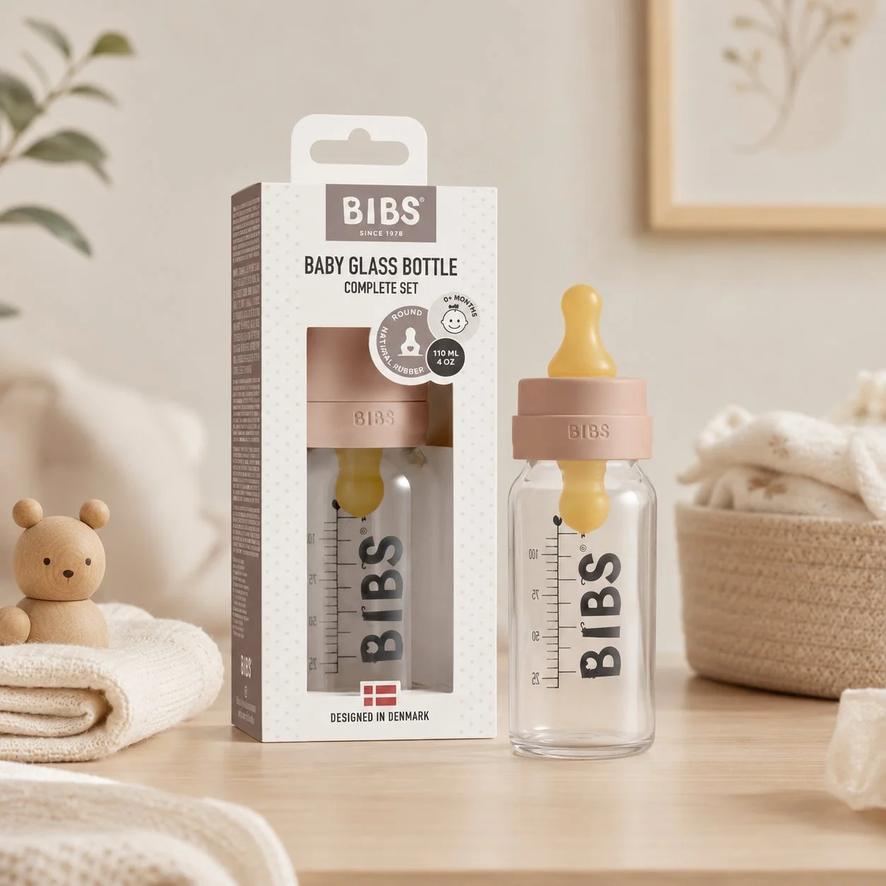 Baby Glass Bottle Set 4oz with Latex Nipple – Blush Pink for Little Moments - Image 2