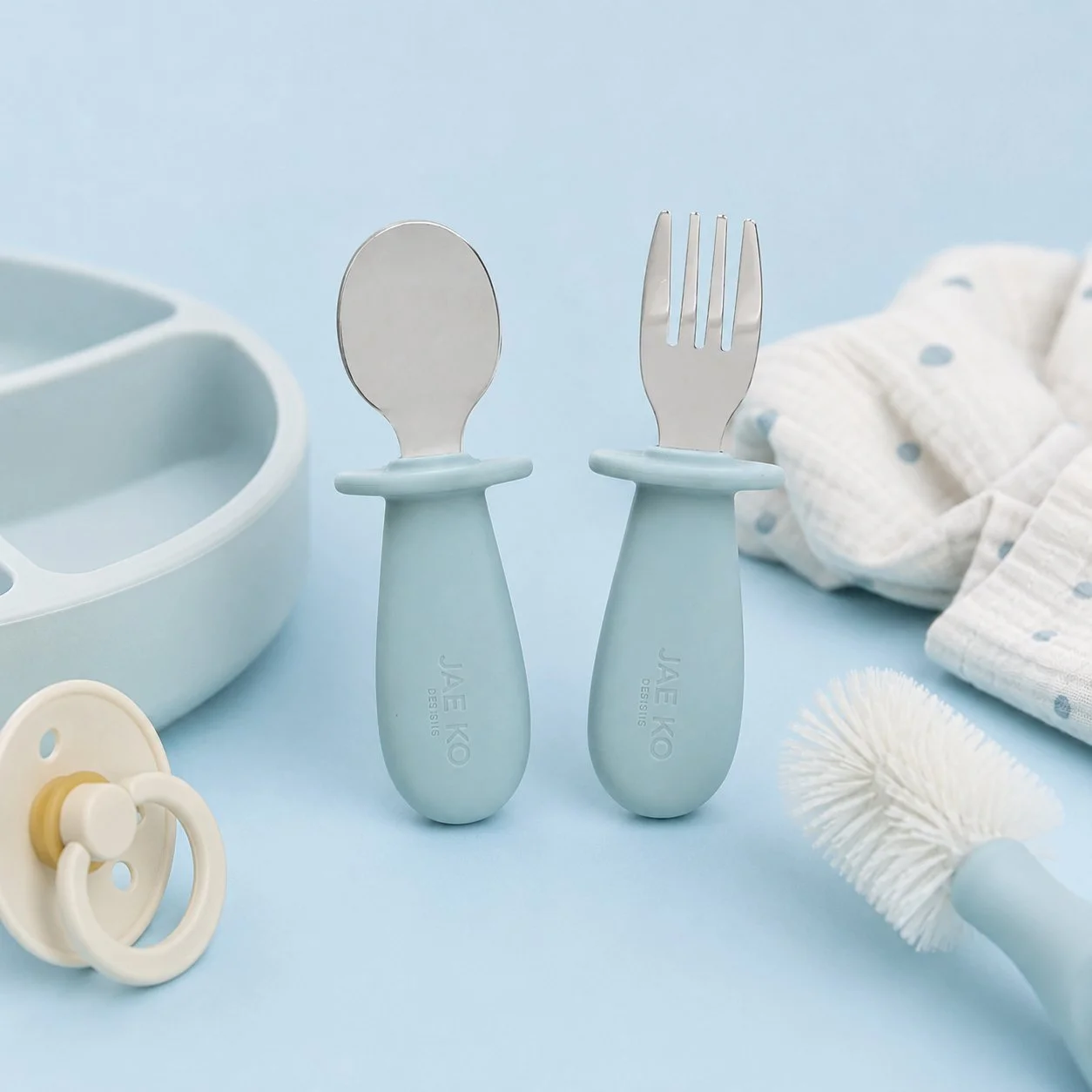 Silicone Fork and Spoon Set – Perfect for Self-Feeding Babies - Image 2