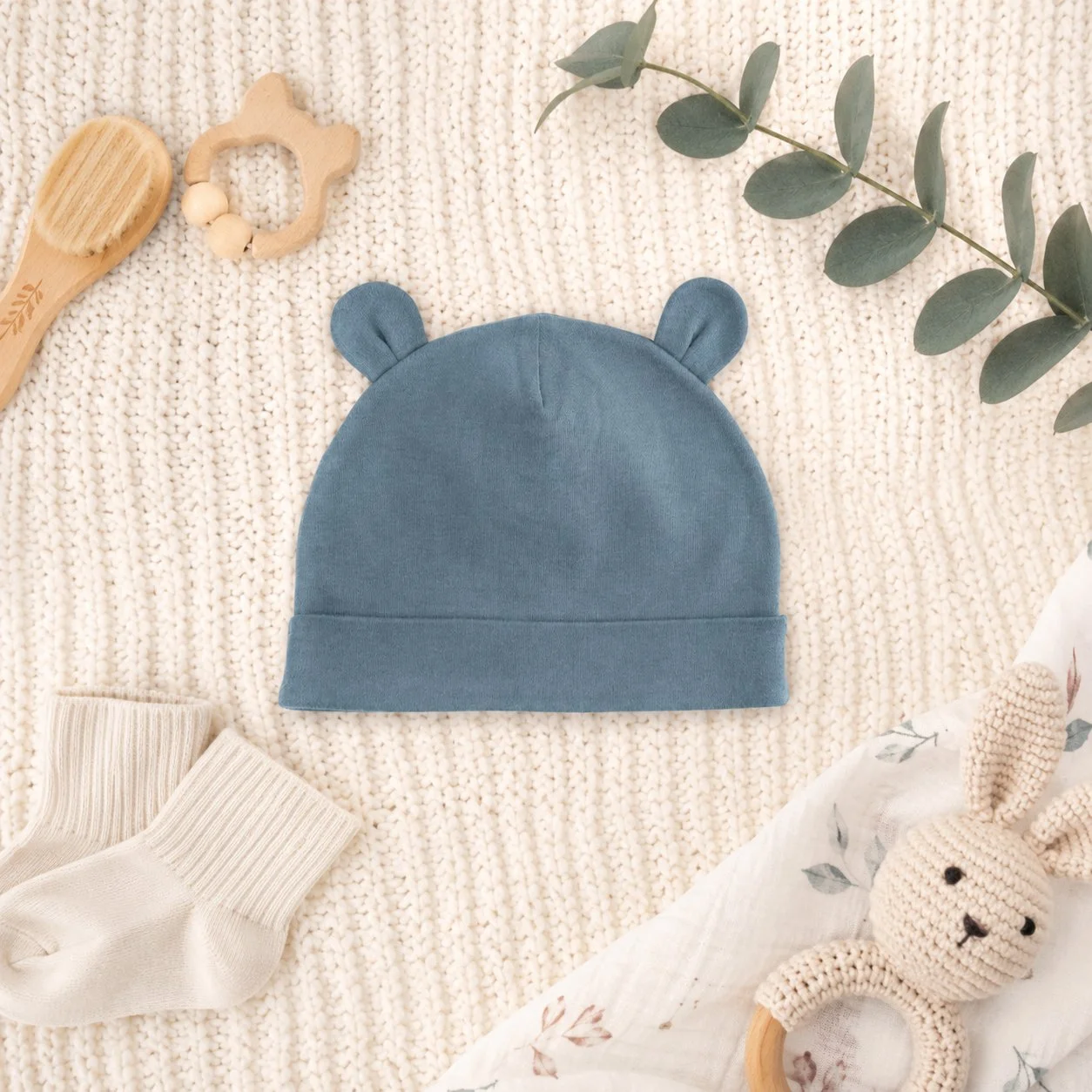 White Delicate Double Pom Baby Hat – Soft & Cozy Warmth for Little Heads - Image 2