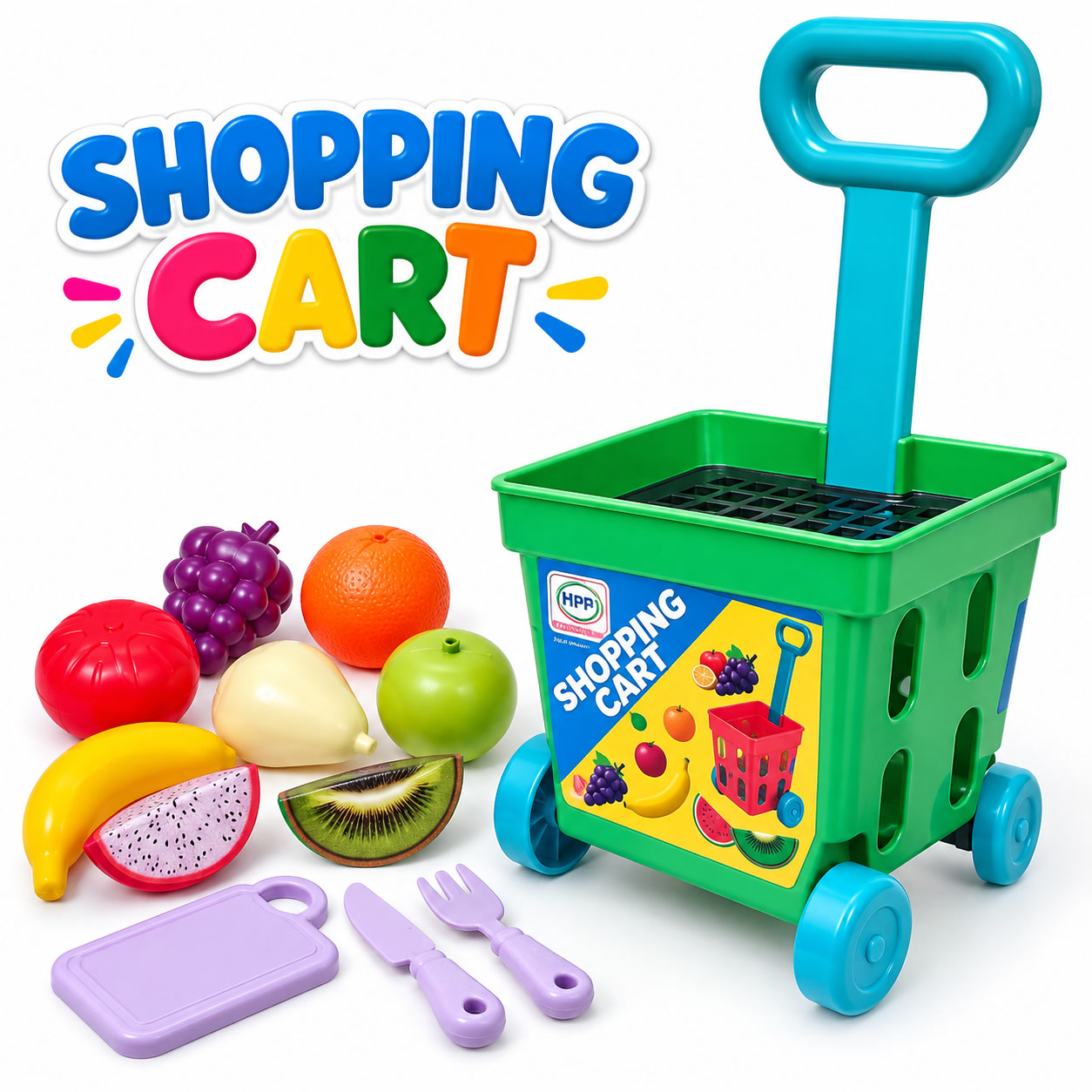 Kids Shopping Trolley & Fruit Play Set